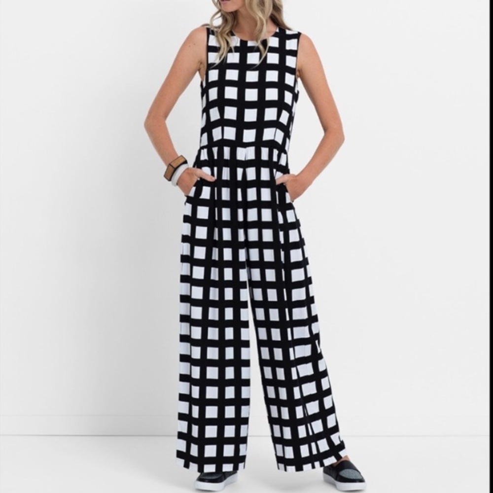 Elk Wide Leg Jumpsuit Black/White Tile Print, Sz L